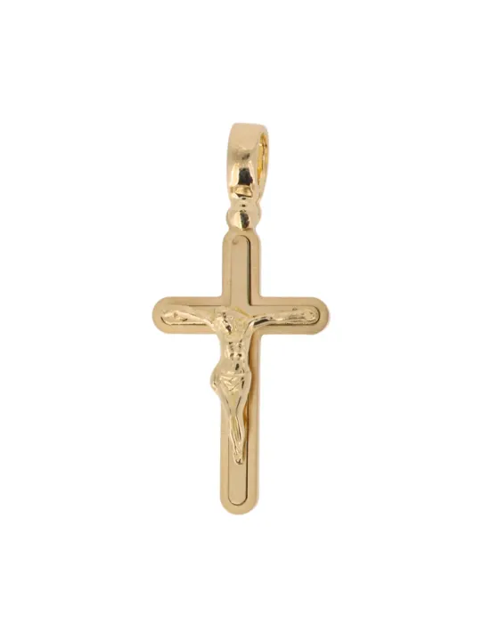 18CT Y/G ROUND CRUCIFIX 25mm